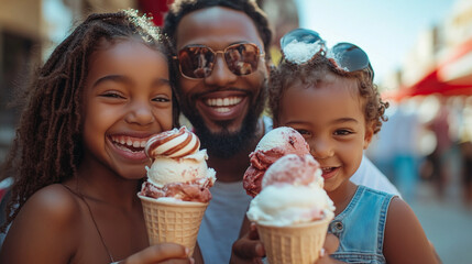 Family eating ice cream together in the sun 