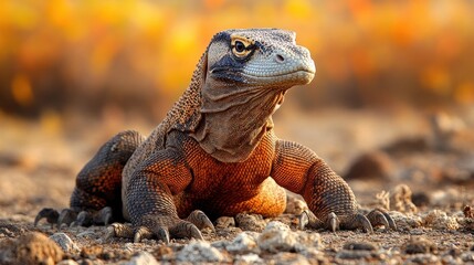 Obraz premium A close-up of a Komodo dragon in a natural setting.