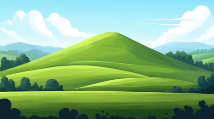 Obraz premium Lush Green Rolling Hills Under a Clear Blue Sky