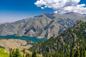 Tianchi alpine lake in Xinjiang, Northwestern China. The name is literally Heavenly Lake.