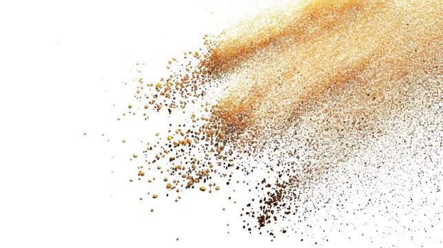 Sand falling on a white background - a delicate and captivating sight. This image shows sand gracefully falling against a pure white backdrop, creating an atmosphere of tranquility and simplicity.