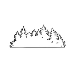 Christmas tree outline. Pine trees line art. Evergreen coniferous forest line, Vector illustration collection of trees Graphic Resources to create nature scene