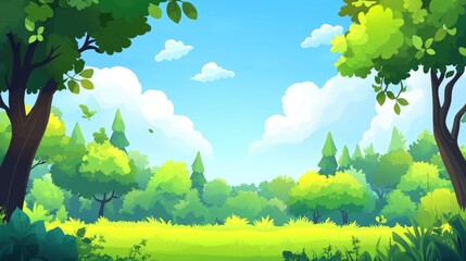Lush Green Forest with Blue Sky and White Clouds