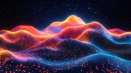 Obraz premium Abstract glowing landscape with blue and orange colors.