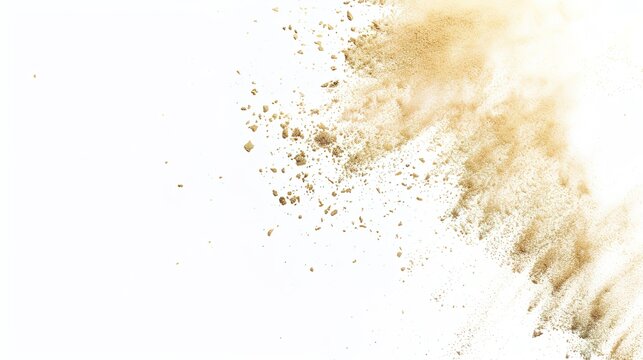 Sand falling on a white background - a delicate and captivating sight. This image shows sand gracefully falling against a pure white backdrop, creating an atmosphere of tranquility and simplicity.