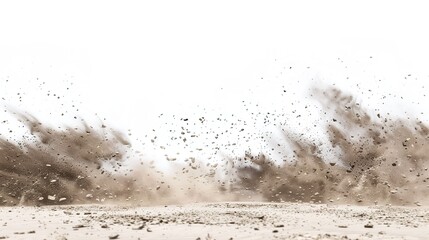 Sand falling on a white background - a delicate and captivating sight. This image shows sand gracefully falling against a pure white backdrop, creating an atmosphere of tranquility and simplicity.
