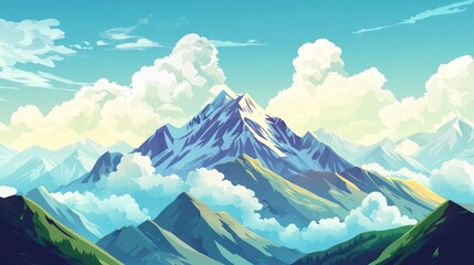 A Mountain Range with Snow-Capped Peaks under a Cloudy Sky