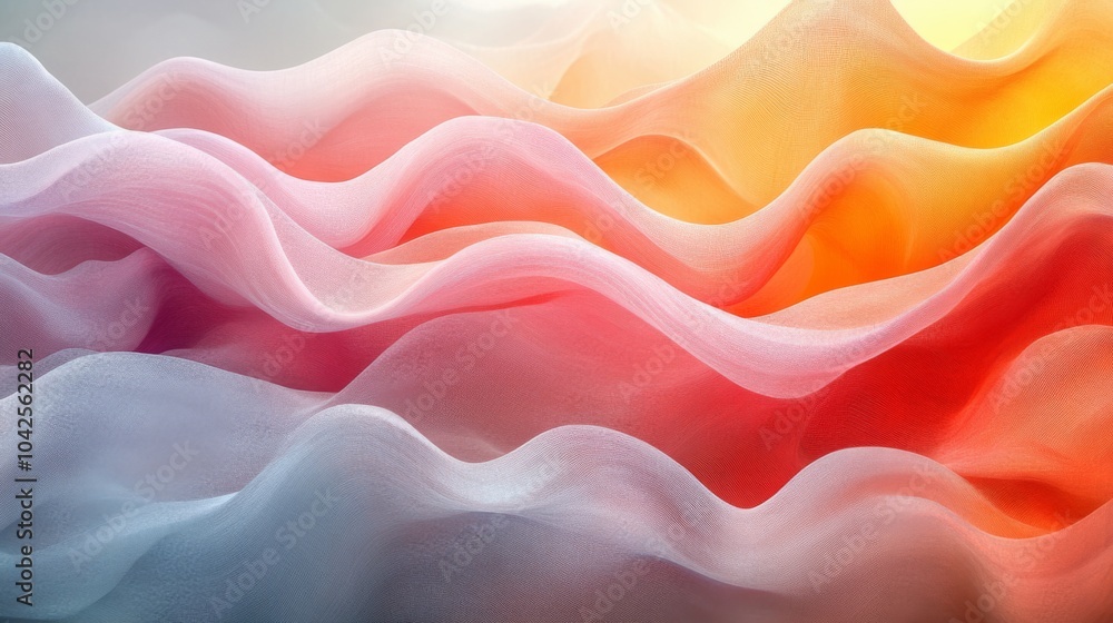 Poster soft pastel waves in shades of pink, orange, and white flow gracefully across the canvas, creating a