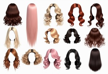 Vibrant Hairstyles and Wigs: Curly, Straight, Long Wavy, and Bob Cuts in High-Detail Rendering for a Photorealistic Look