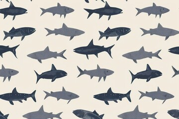 Geometric composition of fish shapes in a repeating minimalist pattern