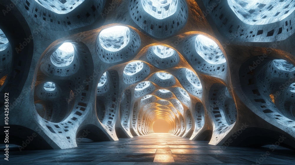 Leinwandbilder the setting features a vast, open area dominated by unique, organic structures. soft, warm light fil
