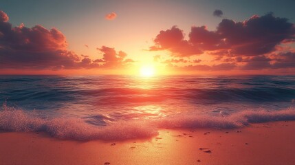 Fototapeta premium Serene sunset over ocean waves, creating a peaceful atmosphere.