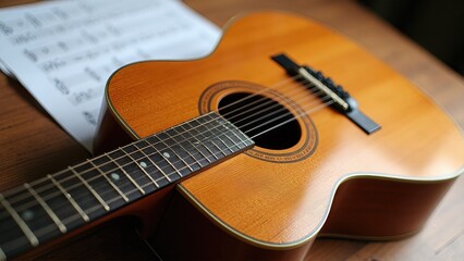 Fototapeta premium Acoustic Guitar and Sheet Music