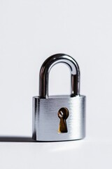 Naklejka premium Metal padlock on a white isolated background.