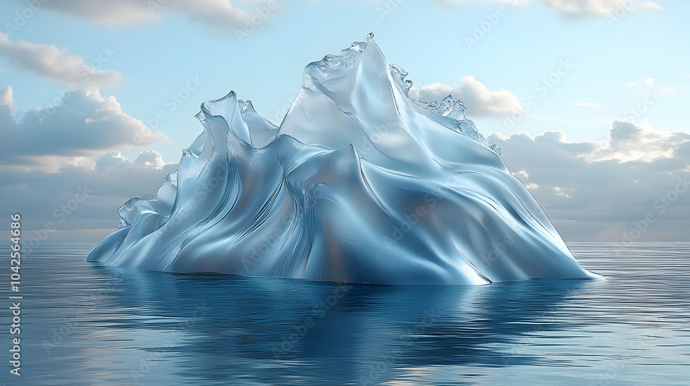 Poster a shimmering iceberg floating in calm waters under a cloudy sky.
