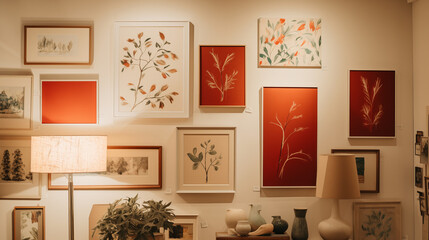 A corner of a gallery wall arts Zoom background backdrop wallpaper interior design