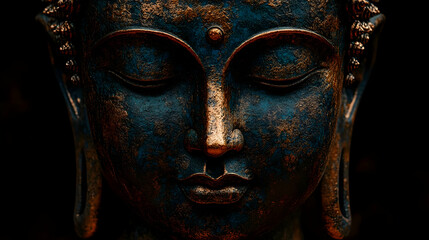 Obraz premium Close-up of a serene Buddha statue with textured surface.