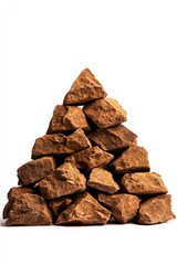 Pyramid of brown rocks on a white isolated background.