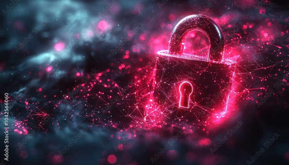 Aufkleber glowing lock with abstract pink lights and lines