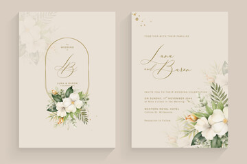Aesthetic Wedding Invitation Template with Tropical Flower Bouquet Watercolor
