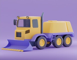 Naklejka premium 3D yellow and purple cartoon construction truck with a plow