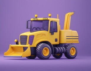 Naklejka premium 3D yellow construction vehicle with a snowplow attachment