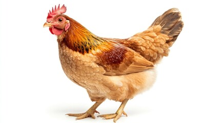 Fototapeta premium A detailed image of a brown hen standing on a white background.