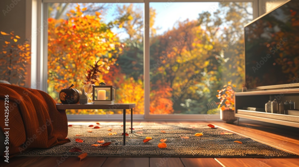 Poster Autumn View From a Cozy Living Room