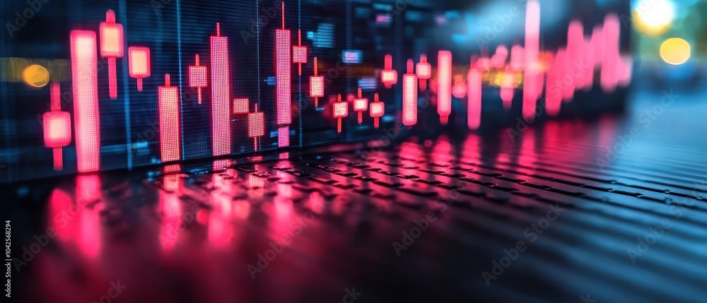 Poster red candlestick chart reflecting on a dark surface
