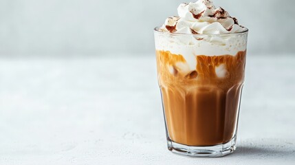 Glass of iced coffee with cream