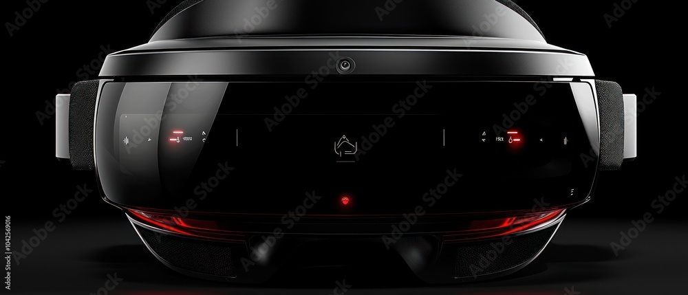 Poster Black VR Headset with Red Indicator Lights and Screen Display