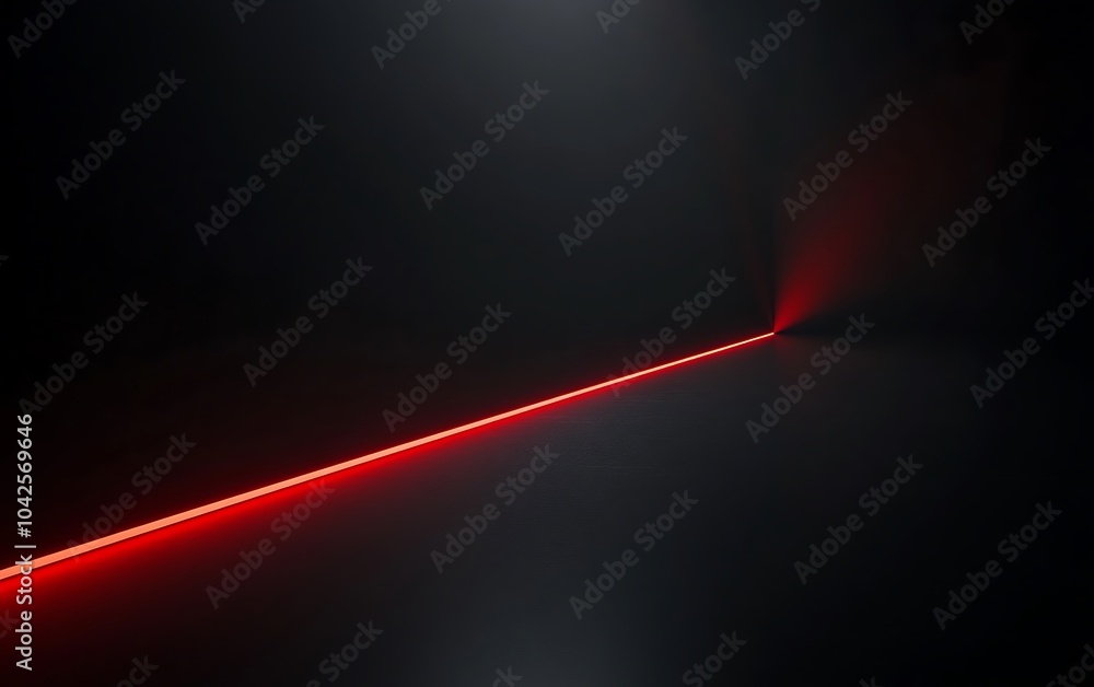 Poster A bright red laser beam extends across a dark background, creating a striking visual contrast and emphasizing light in darkness.