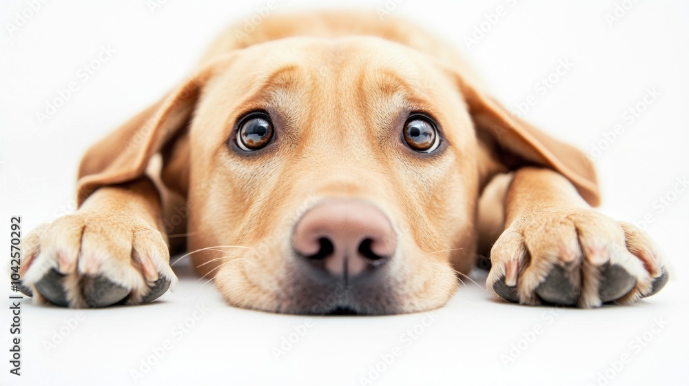 Canvas Prints A close-up of a playful dog lying down with a curious expression.