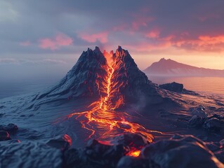 Volcanic Eruption at Sunset: A Breathtaking Landscape