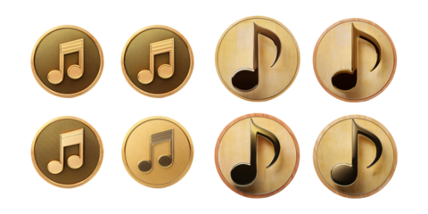 Bronze Music Note Icons Collection, PNG collection, set bundle, isolate on transparent or white background