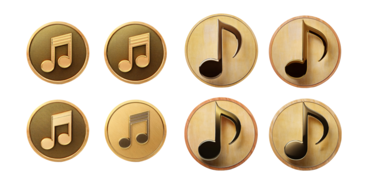 Bronze Music Note Icons Collection, PNG collection, set bundle, isolate on transparent or white background