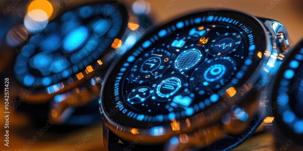 Poster close-up of a smartwatch face with digital displays