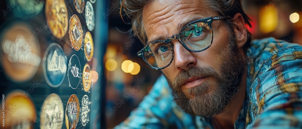 Poster close-up portrait of a man with glasses and a beard