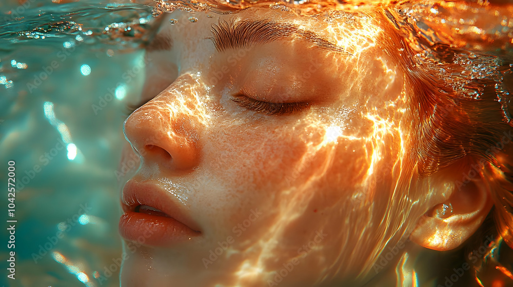 Canvas Prints A serene underwater portrait of a woman with light reflections.