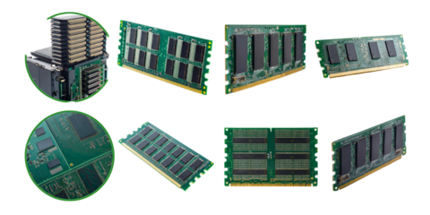 Computer Memory Modules and Circuit Boards Collection, PNG collection, set bundle, isolate on transparent or white background
