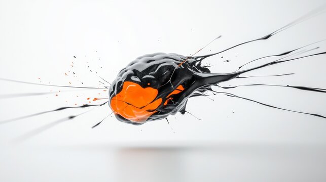 abstract glowing brain surrounded by soft lighting and smooth flowing lines, representing strength, cleanliness, and confidence. The concept of human brain development, medicine, artificial