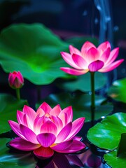 Obraz premium Lotus Flower, Colorful Lotus Blossoms in a Dreamy Night Garden