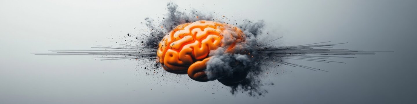 abstract glowing brain surrounded by soft lighting and smooth flowing lines, representing strength, cleanliness, and confidence. The concept of human brain development, medicine, artificial