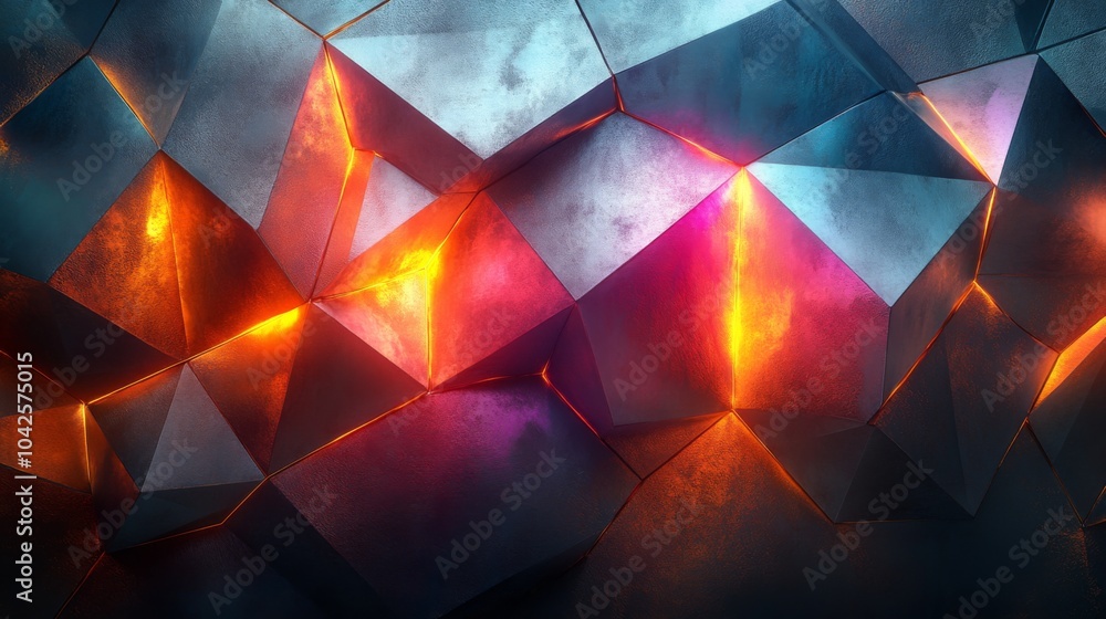 Aufkleber An intricate design showcases glowing minerals with sharp angular patterns. The interplay of warm orange and cool blue colors creates a mesmerizing visual effect in a dim environment.