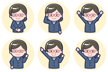 女性教師のポーズセット_01