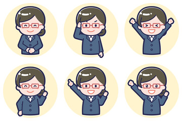 女性教師のポーズセット_01