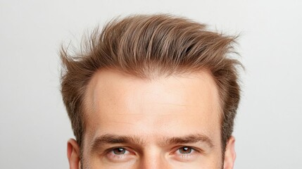 Obraz premium Close-up of a man s scalp, before hair regrowth treatment, showing thinning hair, after shot with thicker, fuller hair, healthy scalp, Hair regrowth, transformation process
