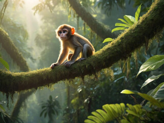 Fototapeta premium baby monkey playing in the jungle
