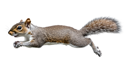 jumping grey brown squirrel on transparent background