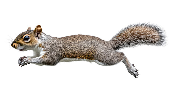 jumping grey brown squirrel on transparent background